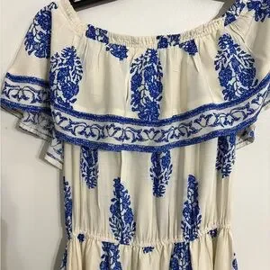 Kori | Dresses | Kori America White And Blue Offshoulder Ruffled Maxi Dress  Size Small | Poshmark